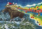 Santa Claus is riding on a elk