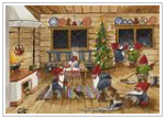 Weihnachtsmänner beim Weihnachtsputz