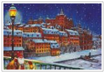 Weihnachtsmann bei Schneetreiben auf der Brücke